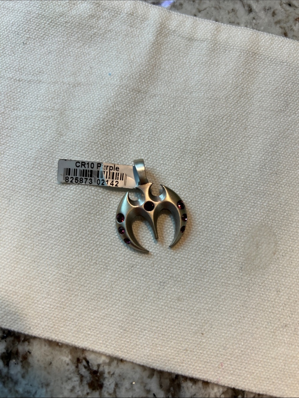 Men's Silver Crescent Pendant with Purple Accents